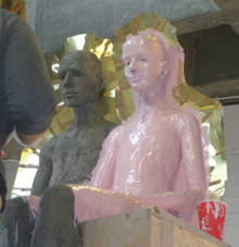 Lisa and Mark start the mould making, the rubber gets painted on in layers.