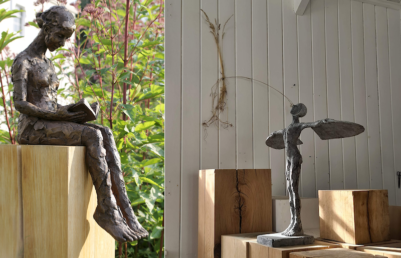 Sculptures on oak plinths